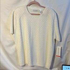 XL Alfred Dunner White Textured Short Sleeve Sweater